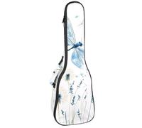 Custodia per ukulele da concerto con libellule blu che volano intorno a dente di leone modello morbido spesso imbottito ukulele zaino 10 mm di spessore imbottitura in spugna, Multicolore 04