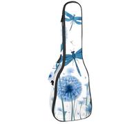 Custodia per ukulele da concerto con libellule blu che volano intorno a dente di leone modello morbido spesso imbottito ukulele zaino 10 mm di spessore imbottitura in spugna, Multicolore 05