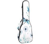 Custodia per ukulele da concerto con libellule blu che volano intorno a dente di leone modello morbido spesso imbottito ukulele zaino 10 mm di spessore imbottitura in spugna, Multicolore 03