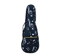 Custodia per ukulele da concerto con note musicali, 58 cm, 600 D, impermeabile, in tessuto Oxford, zaino a spalla singola con cinghie regolabili (nero)