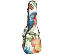 Custodia per ukulele da concerto con uccelli esotici, farfalle colorate, foglie di palma, morbido e spesso, imbottito, imbottitura in spugna spessa 10 mm, Multicolore 08, 25.9x9x3.1in/66x23x8cm