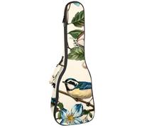 Custodia per ukulele da concerto con uccello, farfalla e rami di fiori e foglie, imbottitura in spugna spessa 10 mm, Multicolore 02, 25.9x9x3.1in/66x23x8cm, Organizer per borse