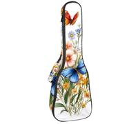 Custodia per ukulele da concerto da 58,8 cm, con fiori di campo estivi e farfalle, borsa imbottita con scomparti e spallacci, Multicolore 01, 25.9x9x3.1in/66x23x8cm, Organizer per borse