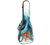 Custodia per ukulele da concerto da 58 cm, cavalluccio marino oceano con piante sottomarine, pietre, borsa imbottita con portaoggetti e spallacci, Multicolore 07, 25.9x9x3.1in/66x23x8cm, Organizer per