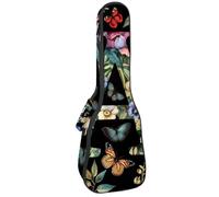 Custodia per ukulele da concerto da 58 cm, con lettera A circondata da fiori, farfalle, motivo acquerello, borsa imbottita con scomparti e spallacci, Multicolore 09, 25.9x9x3.1in/66x23x8cm, Organizer