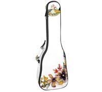Custodia per ukulele da concerto da 58 cm, con lettera A circondata da fiori, farfalle, motivo acquerello, borsa imbottita con scomparti e spallacci, Multicolore 07, 25.9x9x3.1in/66x23x8cm, Organizer