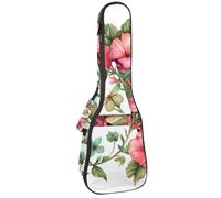 Custodia per ukulele da concerto da 58 cm, con lettera A circondata da fiori, farfalle, motivo acquerello, borsa imbottita con scomparti e spallacci, Multicolore 08, 25.9x9x3.1in/66x23x8cm, Organizer