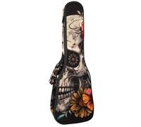 Custodia per ukulele da concerto da 58 cm, con teschio e fiori del giorno dei morti, borsa imbottita con scomparti e spallacci, Multicolore 01, 25.9x9x3.1in/66x23x8cm, Organizer per borse