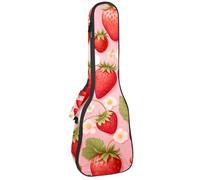Custodia per ukulele da concerto estiva fragola sfondo rosa morbido spesso imbottito zaino per ukulele 10 mm di spessore imbottitura in spugna, Multicolore 04, 25.9x9x3.1in/66x23x8cm, Organizer per