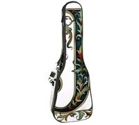 Custodia per ukulele da concerto lettera J con fiori foglie sfondo nero morbido spesso imbottito ukulele zaino 10 mm di spessore imbottitura in spugna, Multicolore 02, 25.9x9x3.1in/66x23x8cm