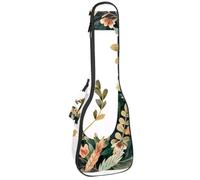 Custodia per ukulele da concerto lettera J con fiori foglie sfondo nero morbido spesso imbottito ukulele zaino 10 mm di spessore imbottitura in spugna, Multicolore 10., 25.9x9x3.1in/66x23x8cm