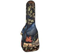 Custodia per ukulele da concerto lettera J con fiori foglie sfondo nero morbido spesso imbottito ukulele zaino 10 mm di spessore imbottitura in spugna, Multicolore 05, 25.9x9x3.1in/66x23x8cm
