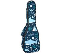 Custodia per ukulele da concerto Ocean Shark Blue Pattern Ukulele Borsa per ragazze Soprano Ukulele Zaino con cinghie regolabili e velcro fissabile, 66 pollici