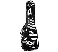 Custodia per ukulele in bianco e nero con forme geometriche retrò per concerto tenore soprano 23 pollici 10 mm di spessore morbido imbottito cinghie regolabili Gig Bag