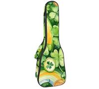 Custodia per ukulele St Patrick Day Green Shamrocks and Horseshoes, borsa imbottita per ukulele da concerto da 58 cm, impermeabile e durevole, Multicolore 07, 25.9x9x3.1in/66x23x8cm, Organizer per