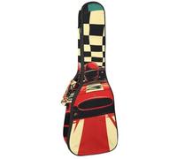 Custodia per ukulele, stile vintage con auto sportiva rossa e bandiera a scacchi, borsa imbottita per ukulele da concerto da 58 cm, impermeabile e durevole, Multicolore 01, 25.9x9x3.1in/66x23x8cm