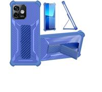 Custodia per Ulefone Note 16 Pro Cover Custodia Case Ibrida [Con protezione dello schermo in vetro temperato] [supporto magnetico pieghevole] [resistente alle impronte digitali smerigliato] Blu