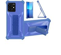 Custodia per UMIDIGI G5 MECHA Cover Custodia Case Ibrida [Con protezione dello schermo in vetro temperato] [supporto magnetico pieghevole] [resistente alle impronte digitali smerigliato] Blu