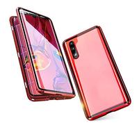 Custodia per Xiaomi Mi 9 Flip Cover Magnetica Adsorbimento Tecnologia Bumper in Metal 360 Gradi Full Body Protezione Case Ultra Sottile Trasparente Vetro Temperato Frontale e Posteriore Cover,Rosso