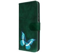 Custodia per Xiaomi Redmi Note 12 portafoglio similpelle verde, stampa farfalla
