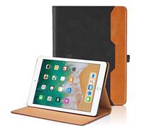 Custodia peri iPad 9,7'' 2018/2017 (6a/5a Generazione) / iPad Air 2/ Air 1 / iPad Pro 9,7 Pelle Tablet Case, Multi-Angli Supporto Pieghevole Cover Protettiva con Tasca, Auto Sveglia/Sonno - Nero
