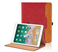 Custodia peri Pad 9,7'' 2018/2017 (6a/5a Generazione) / iPad Air 2/ Air 1 / iPad Pro 9,7 Pelle Tablet Case, Multi-Angli Supporto Pieghevole Cover Protettiva con Tasca, Auto Sveglia/Sonno - Rosso
