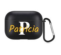 Custodia personalizzata con iniziali compatibile con Apple Air Pods Pro, custodia protettiva personalizzata con nome scritto a mano e portachiavi (Nero)