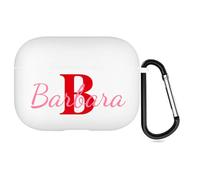 Custodia personalizzata con iniziali compatibile con Apple Air Pods Pro, custodia protettiva personalizzata con nome scritto a mano e portachiavi (bianco)