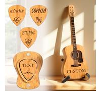 Custodia personalizzata in legno per plettri da chitarra con 3 plettri Mini contenitore con nome inciso, logo della band Regalo per il fidanzato appassionato di musica San Valentino