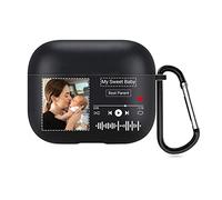 Custodia personalizzata per Apple AirPods di terza generazione 2021, custodia protettiva in stile musicale con testo e foto, custodia regalo personalizzata con portachiavi (nero)