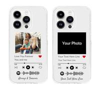 Custodia personalizzata per iPhone 16 Pro Max, copertina personalizzata con foto e canzone in stile Spotify, custodia trasparente morbida fai da te con placca musicale per il compleanno