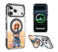 Custodia personalizzata per iPhone 17 Pro Max Air 17e 16e 16 Plus 15 14 13 compatibile con supporto ad anello MagSafe, testo con logo fotografico personalizzato, copertura magnetica antiurto per