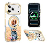 Custodia personalizzata per iPhone 17 Pro Max Air 17e 16e 16 Plus 15 14 13 compatibile con supporto ad anello MagSafe, testo con logo fotografico personalizzato, cover magnetica antiurto per ricarica