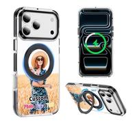 Custodia personalizzata per iPhone 17 Pro Max Air 17e 16e 16 Plus 15 14 13 compatibile con supporto ad anello MagSafe, testo con logo fotografico personalizzato, copertura magnetica antiurto per