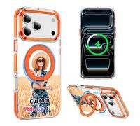 Custodia personalizzata per iPhone 17 Pro Max Air 17e 16e 16 Plus 15 14 13 compatibile con supporto ad anello MagSafe, testo con logo fotografico personalizzato, copertura magnetica antiurto per