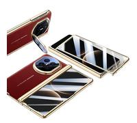 Custodia pieghevole in pelle per Huawei Mate X7, pellicola protettiva pieghevole con supporto per lenti in metallo invisibile e pellicola protettiva integrata (rosso)