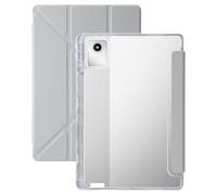 Custodia pieghevole in pelle PU for tablet, adatta for Lenovo Xiaoxin Pad 11 2025 TB335FC, con supporto posteriore rigido in acrilico trasparente e portapenne.(Light Grey)