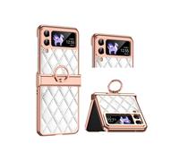 Custodia Pieghevole Per Telefono Con Cornice Galvanizzata A Griglia In Similpelle Compatibile Con Samsung Galaxy Z Flip3 5G (Bianca): Per Samsung Gal