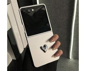 Custodia pieghevole per telefono in vernice argento 3D a forma di cuore, finitura opaca, compatibile con Samsung Galaxy Z Flip 7, ZFlip6, ZFLIP5, Zflip4, Zflip3 5G, sensazione di pelle semplice, prote