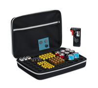 Relaxdays Custodia Porta Batterie Stilo con Tester, 134 Pile AA, AAA, C, D e 9V, Valigetta Organizer Portabatterie, Nero, Nylon, 24 x 34 x 8 cm