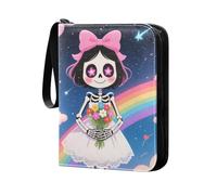 Custodia porta carte da baseball con maniche rimovibili su entrambi i lati per gioco, collezione di carte da baseball Cartoon Cute Skull Doll Rainbow