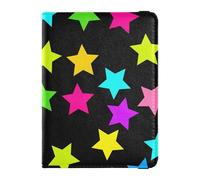 Custodia porta carte di credito in pelle con stelle colorate e colori fluo e accessori leggeri, stelle colorate nere neon, 1 size