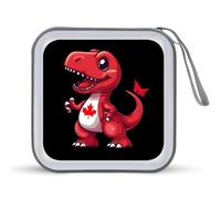 Custodia porta CD con bandiera del Canada, con dinosauro rosso, portatile, capacità 40 DVD, organizer per viaggi in auto