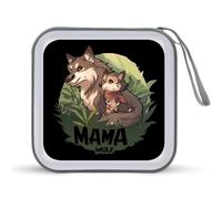 Custodia porta CD con scritta "Mama Wolf Wolf Love", portatile, capacità 40 DVD, organizer per auto e viaggi, Stile:, Taglia unica