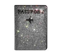 Custodia porta passaporto, da donna, in pelle, con strass, per chiavi e passaporto, custodia protettiva per documenti da viaggio, con etichetta per bagagli con strass, bianco, Bling & Fashion
