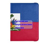 Custodia porta passaporto in pelle con bandiera haitiana blu rossa personalizzata custodia per passaporto combo porta passaporto combinato con slot per carte di vaccino ultra sottile, Bandiera Haiti