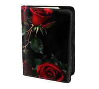 Custodia porta passaporto in pelle con stampa romantica con rosa rossa e vino, per donne e uomini, porta passaporto da viaggio, nero, Taglia unica