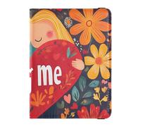 Custodia porta passaporto in pelle personalizzabile con fiori e petali di cuore Hug Me custodia da viaggio per passaporto portafoglio carino passaporto libro leggero, San Valentino Florals Cuore