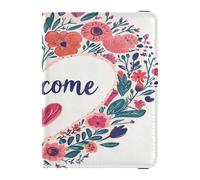 Custodia porta passaporto in pelle PU Combo leggero portafoglio passaporto per donne e uomini carino libro passaporto viaggio San Valentino fiori ramo cuore benvenuto, San Valentino Floreali Cuore