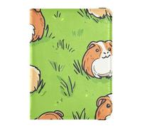 Custodia porta passaporto in pelle verde disegnata a mano con porta passaporto combinato combinato porta passaporto combinato con slot per carte di vaccino leggero, Guinea Pig verde disegnato a mano,